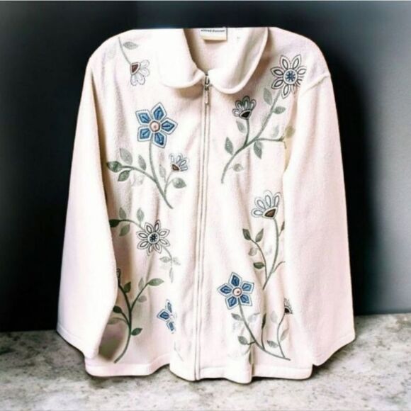 ALFRED DUNNER Women's New  Plus Size cream fuzzy floral Jacket 1X - Picture 1 of 11